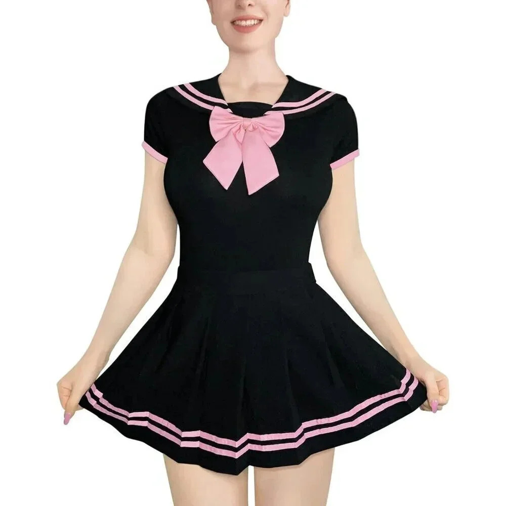 Cotton Romper Pajamas Full Black Bodysuit  Cosplay Magical Onesie Skirt Set